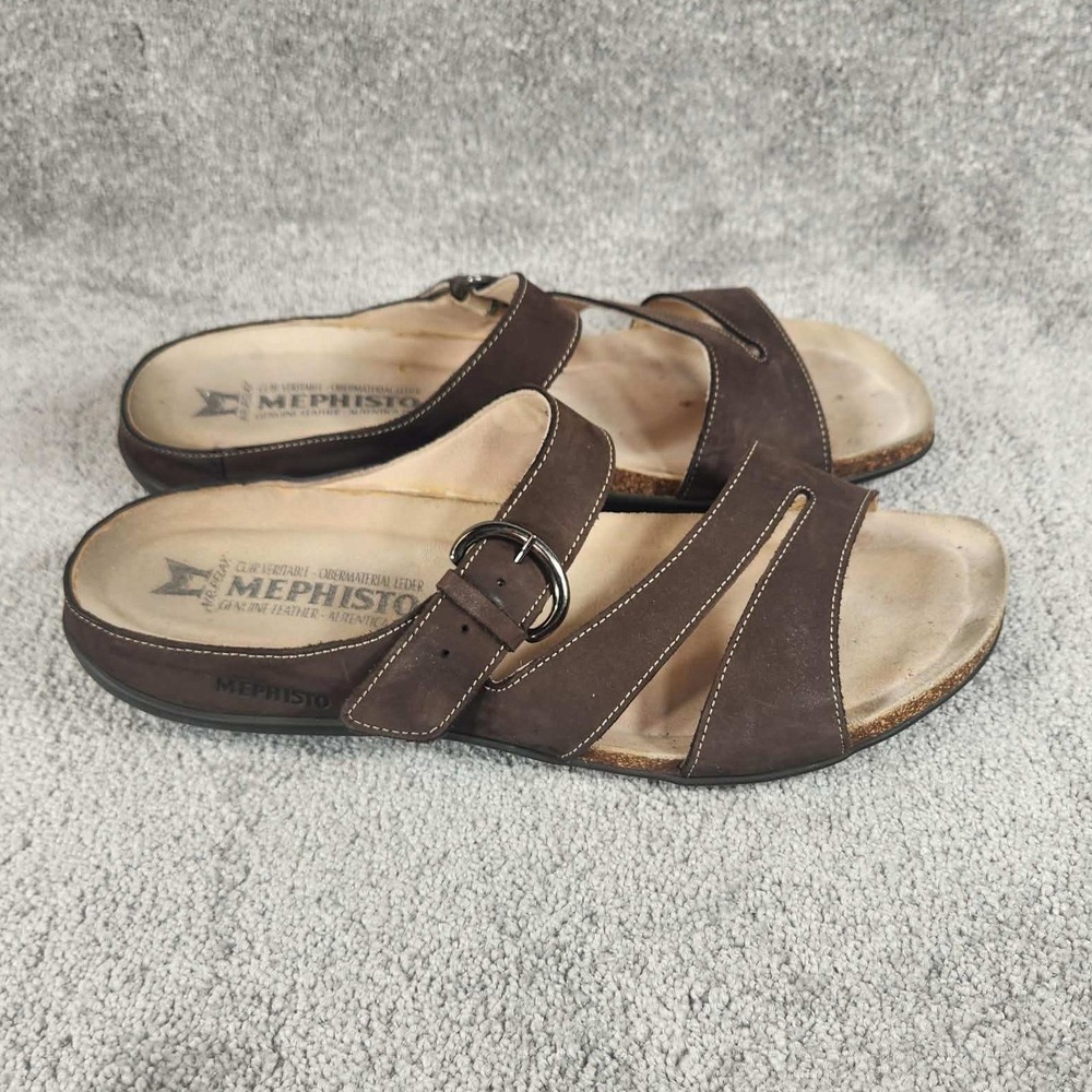Mephisto Afida Sandals Dark Brown Nubuck Leather Cork Footbed Womens Size 12 - Picture 9 of 16